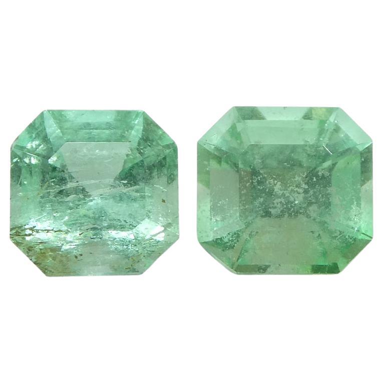 1.13ct Pair Square Green Emerald from Colombia For Sale