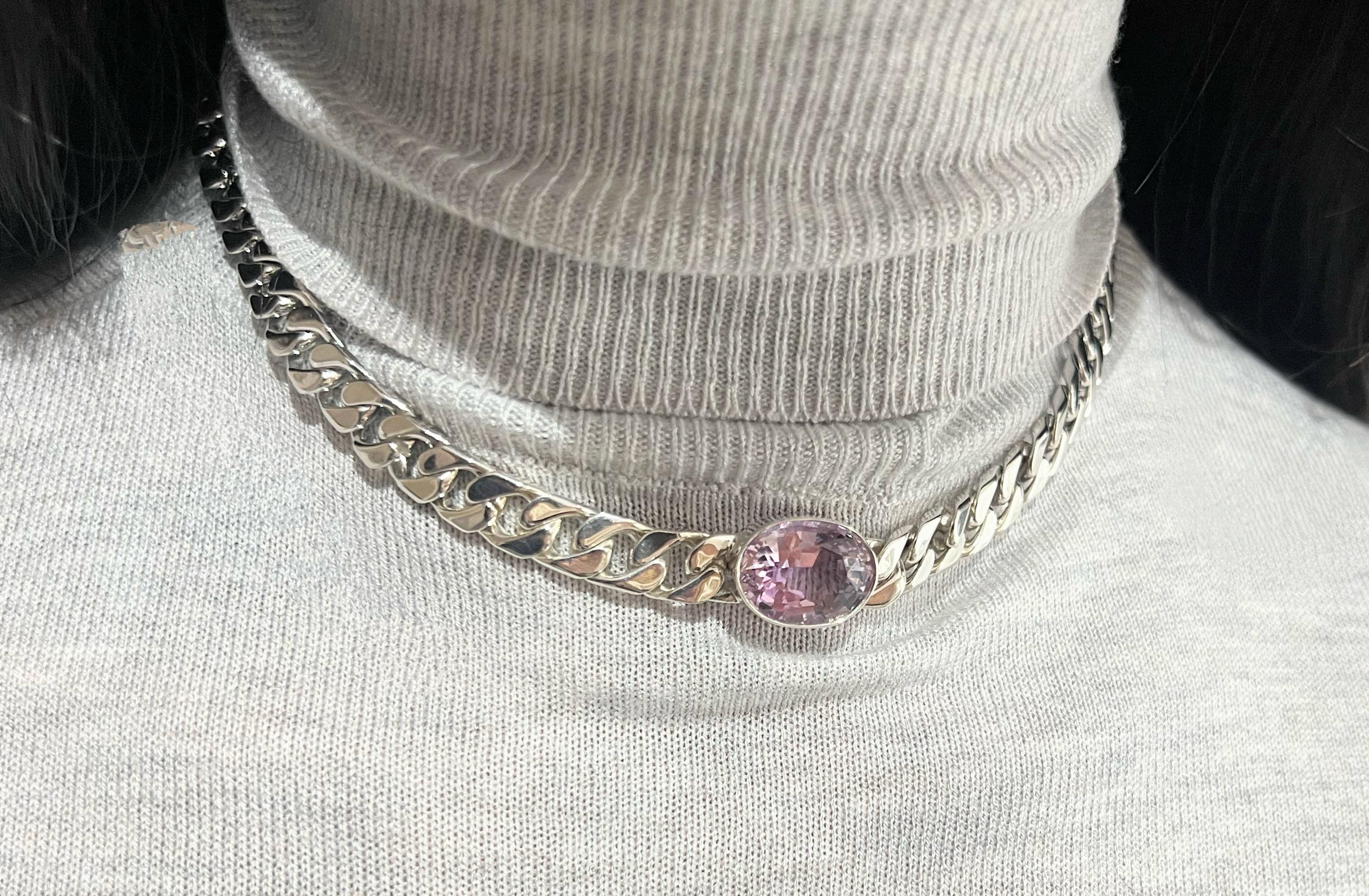 11.3ct Purple Amethyst Sterling Silver Curb-link Necklace For Sale 1