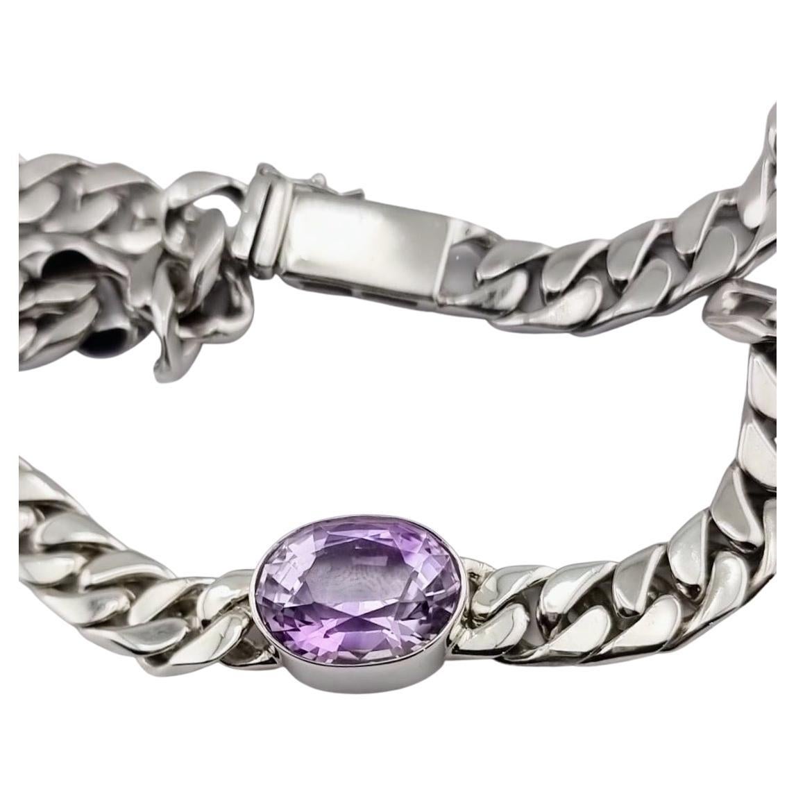 Modern 11.3ct Purple Amethyst Sterling Silver Curb-link Necklace For Sale