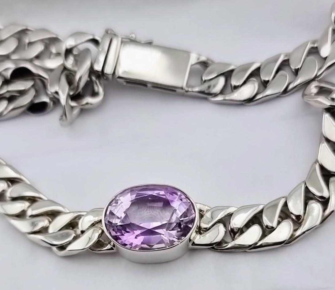 11.3ct Purple Amethyst Sterling Silver Curb-link Necklace For Sale 2