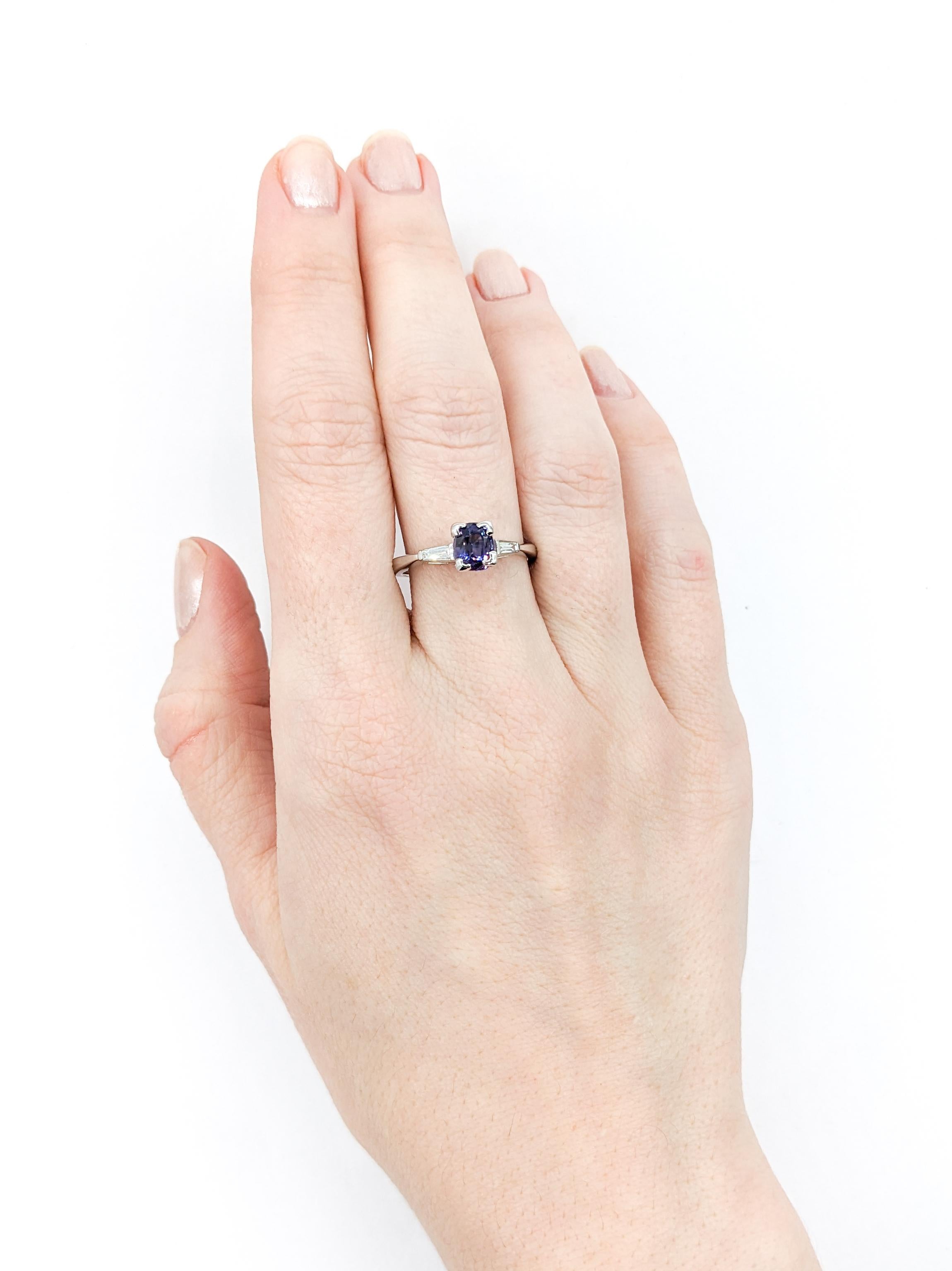 Contemporary 1.13ct Purple Spinel & Diamond Ring In White Gold For Sale