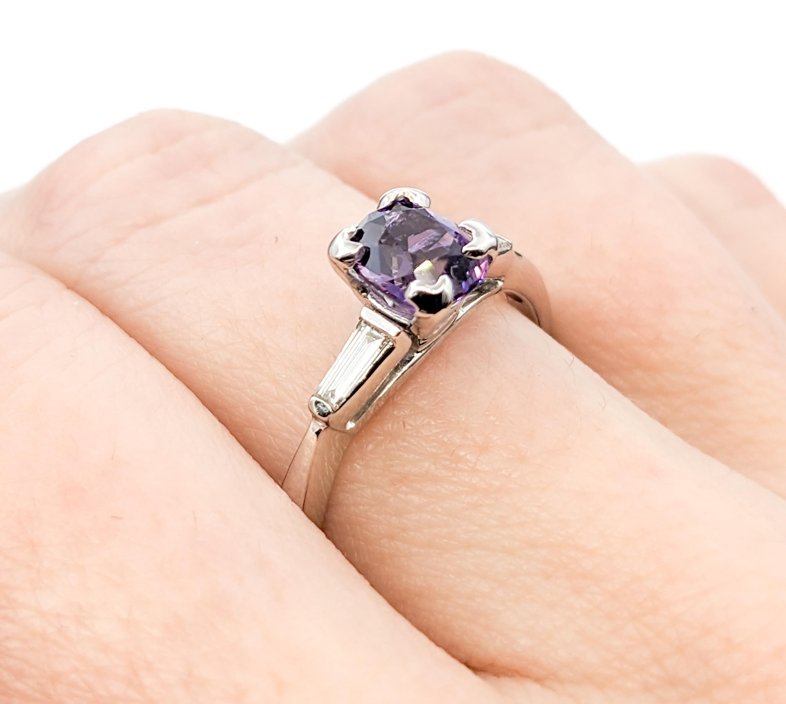 Round Cut 1.13ct Purple Spinel & Diamond Ring In White Gold For Sale