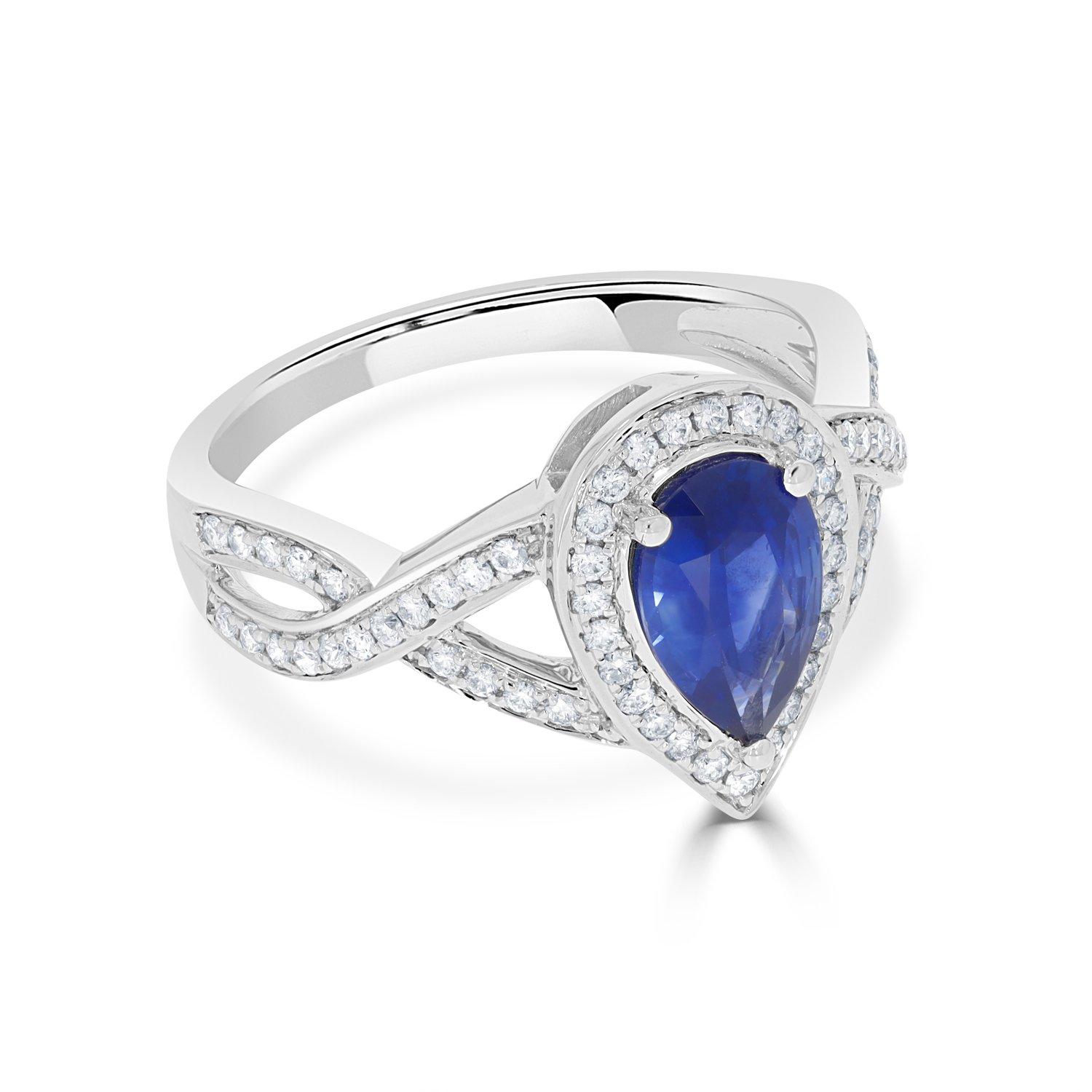 1.13ct Sapphire Ring with 0.34Tct Diamonds Set in 14K White Gold In New Condition For Sale In New York, NY