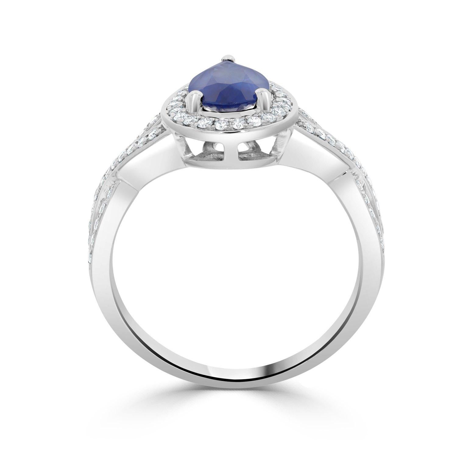 Women's 1.13ct Sapphire Ring with 0.34Tct Diamonds Set in 14K White Gold For Sale