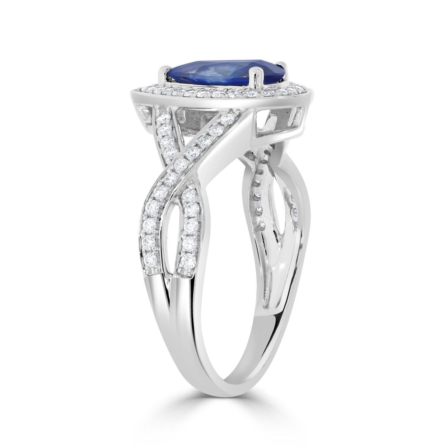 1.13ct Sapphire Ring with 0.34Tct Diamonds Set in 14K White Gold For Sale 1