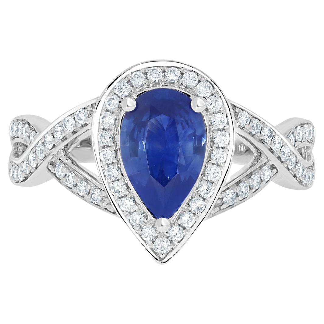 1.13ct Sapphire Ring with 0.34Tct Diamonds Set in 14K White Gold For Sale