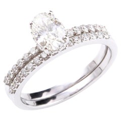 1.13Ct SI/H Oval Diamond Solitaire Ring and Diamond Pave Band 14k White Gold