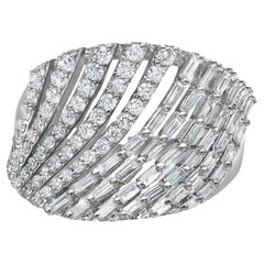 1.13Cttw Round And Baguette Cut Diamond Band Ring 18K White Gold Size 6.5