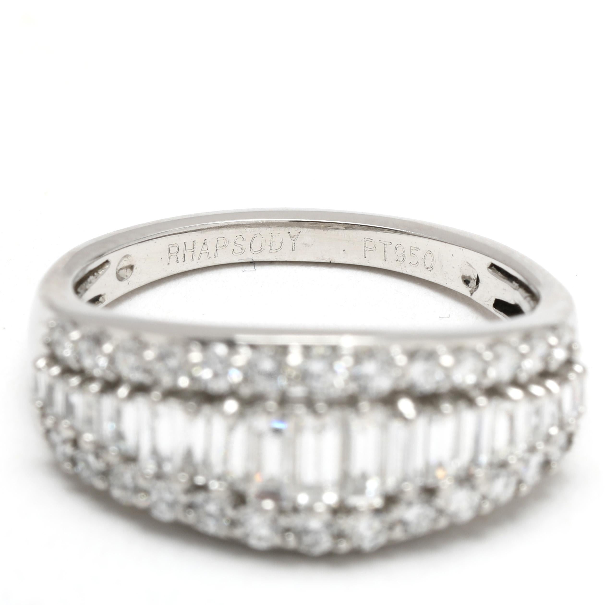 1.13ctw Baguette Diamond Tapered Band Ring, Platinum, Taille 6 Unisexe en vente
