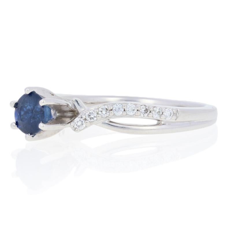 For Sale:  1.13ctw Round Cut Sapphire & Diamond Ring, 14k White Gold Engagement 2
