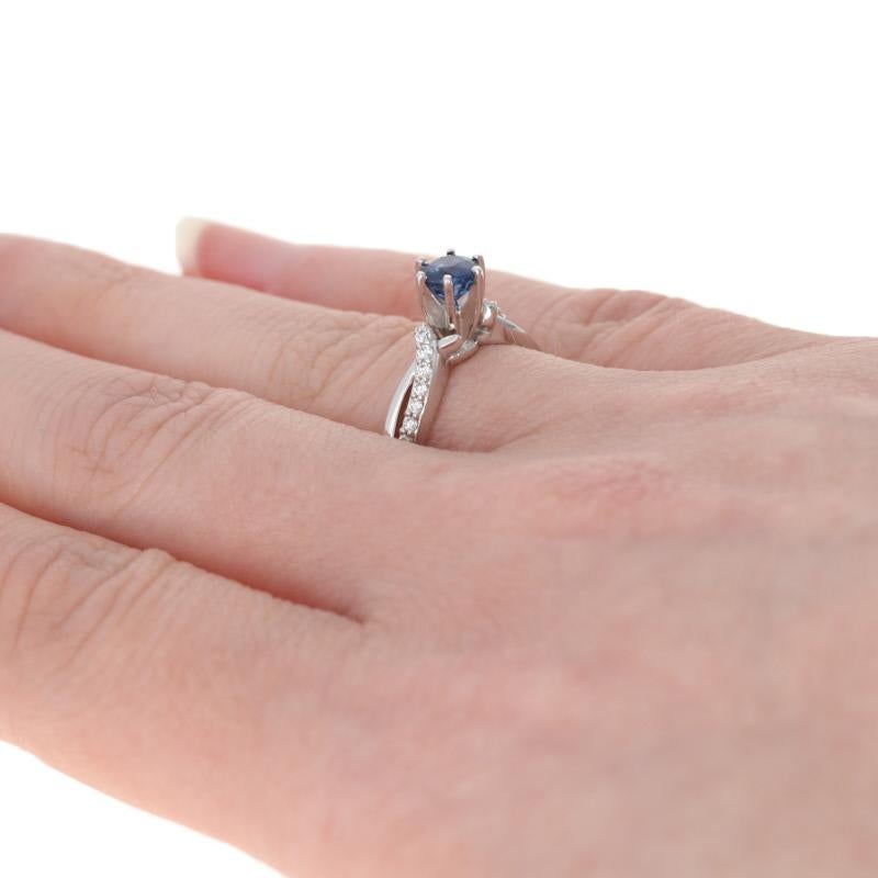 Women's 1.13ctw Round Cut Sapphire & Diamond Ring, 14k White Gold Engagement For Sale