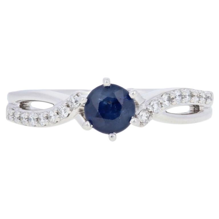 For Sale:  1.13ctw Round Cut Sapphire & Diamond Ring, 14k White Gold Engagement