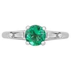 1.13tcw Plat Round Emerald & Tapered Baguette Diamond Engagement Ring