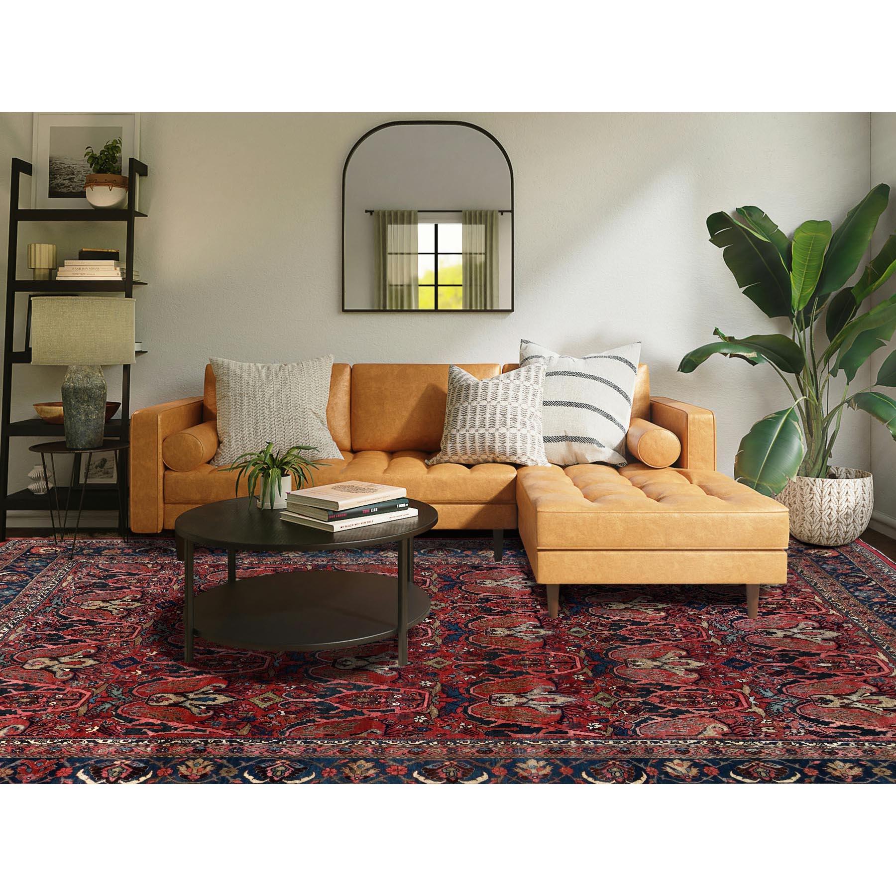 Crimson Red, Antique Persian Bijar Garus, Even Wear, Clean, Sides and Ends Professionally Secured, Hand Knotted, 100% Wool, Oversized, Oriental Rug
Primary materials: Wool
Latex: No Pile 
height: 0.25 Inches
Style: Traditional
Primary color: