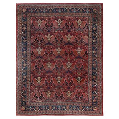11'3 "x14'5" Rosso cremisi Antico Tappeto Persiano Bijar Garus Pulito in Lana Annodato a Mano