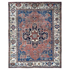 Tappeto oversize 11'3"x15'3", rosso, stile Farsian Serapi Heriz antico, in lana, annodato a mano