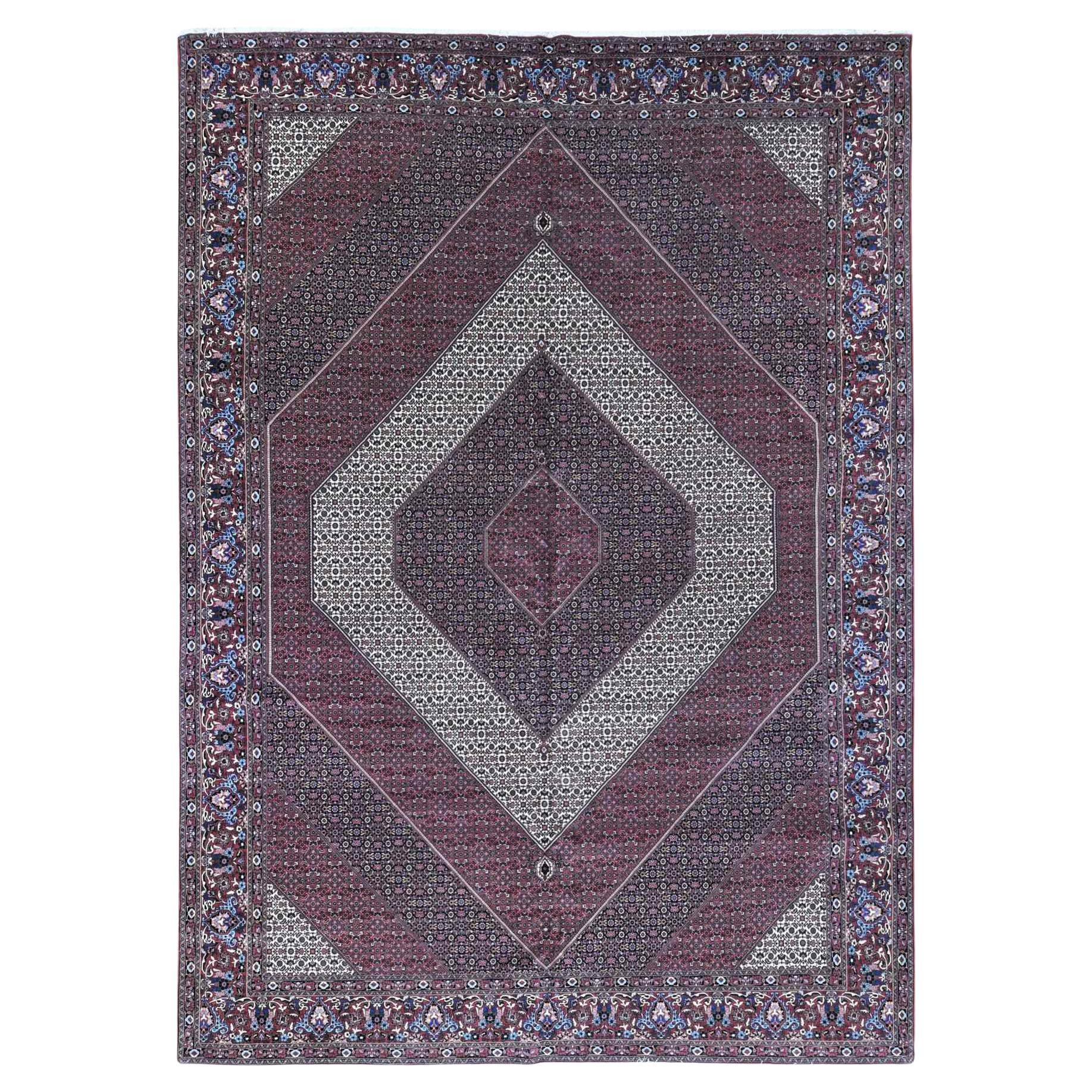 11'3 "x16' Rosso ruggine, Tappeto persiano Bijar, 400 KPSI in lana e seta fatto a mano e di grandi dimensioni in vendita