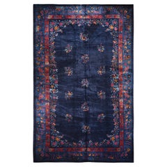 11'3 "x17'3" Bleu minuit Antique Chinois Art Deco Nichols Tapis en laine noué à la main
