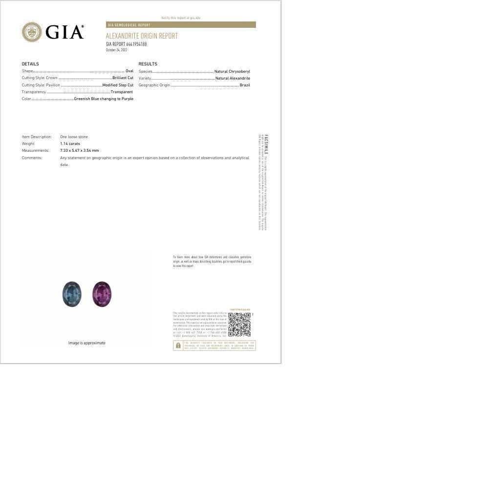 Anello in filigrana di platino con diamante alessandrite da 1,14 carati, certificato GIA in vendita 1