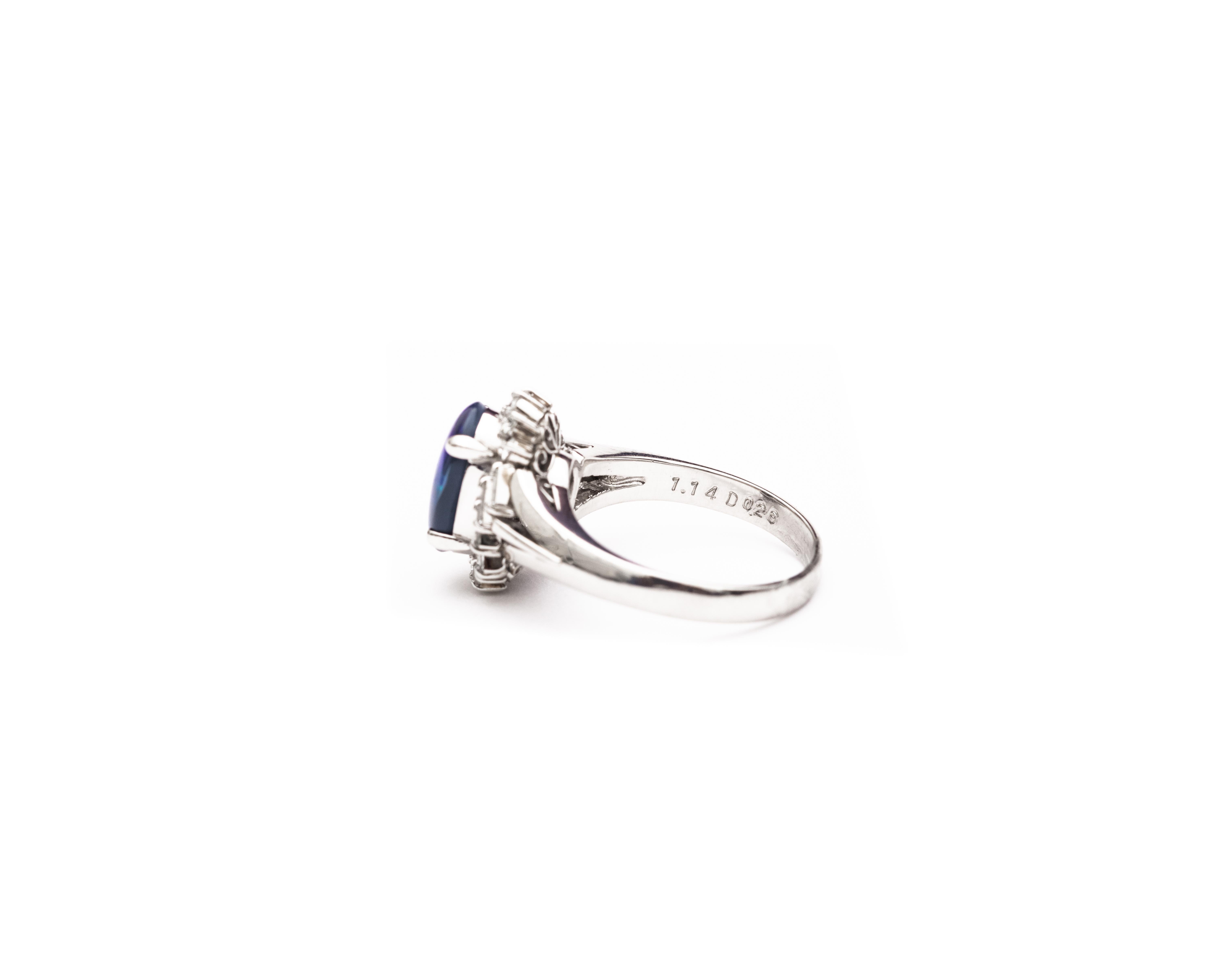 Modern 1.14 Carat Black Opal and Diamond Platinum Ring For Sale