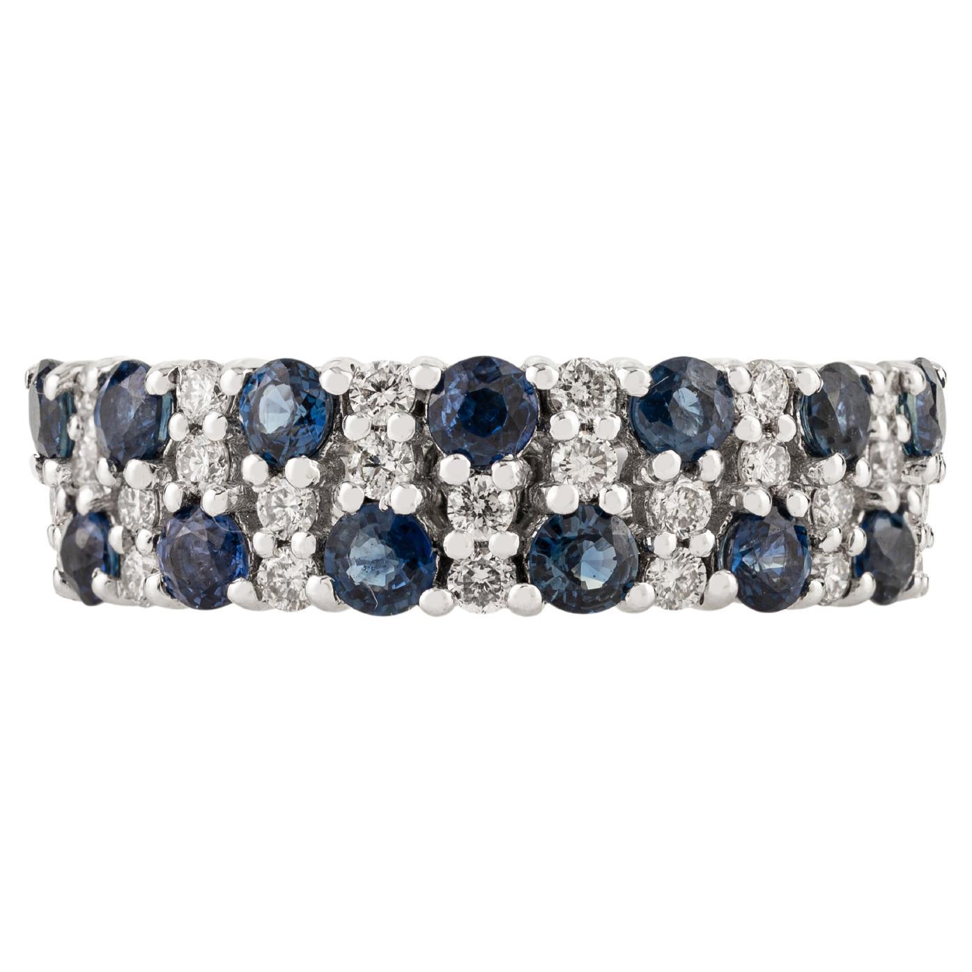 1.14 Carat Blue Sapphire
Diamond Half Eternity Band Ring in 18K White Gold