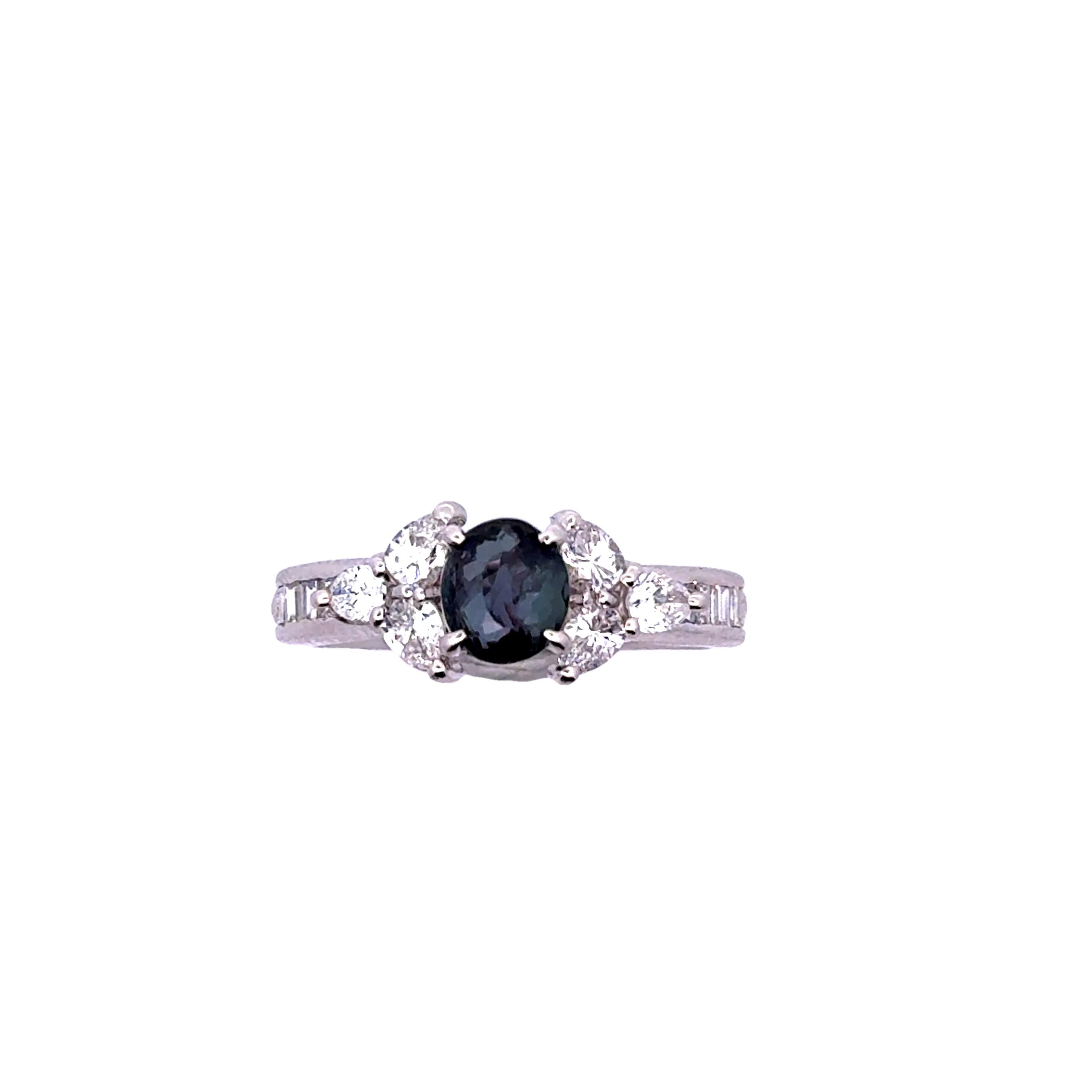 Oval Cut 1.14 Carat Brazilian Alexandrite Diamond Platinum Ring, GIA Certified For Sale