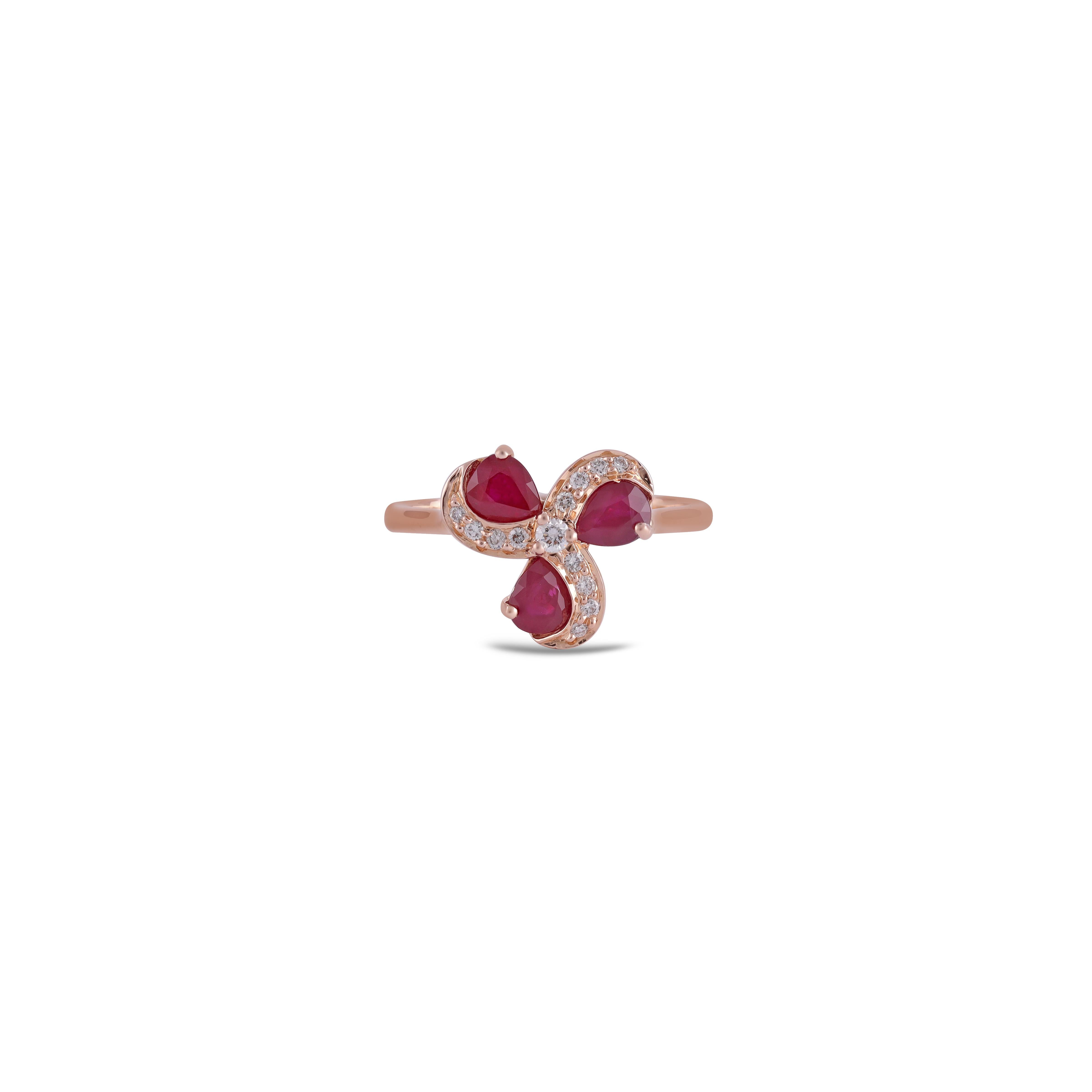 Apart of our carefully curated collection, this ring proudly displays a 1.14 carat Burma ruby crowning a 18k Rose Gold Half band. The ruby's prongs hold the stone tightly but allow it to be seen in its entirety. The center stone is surrounded by