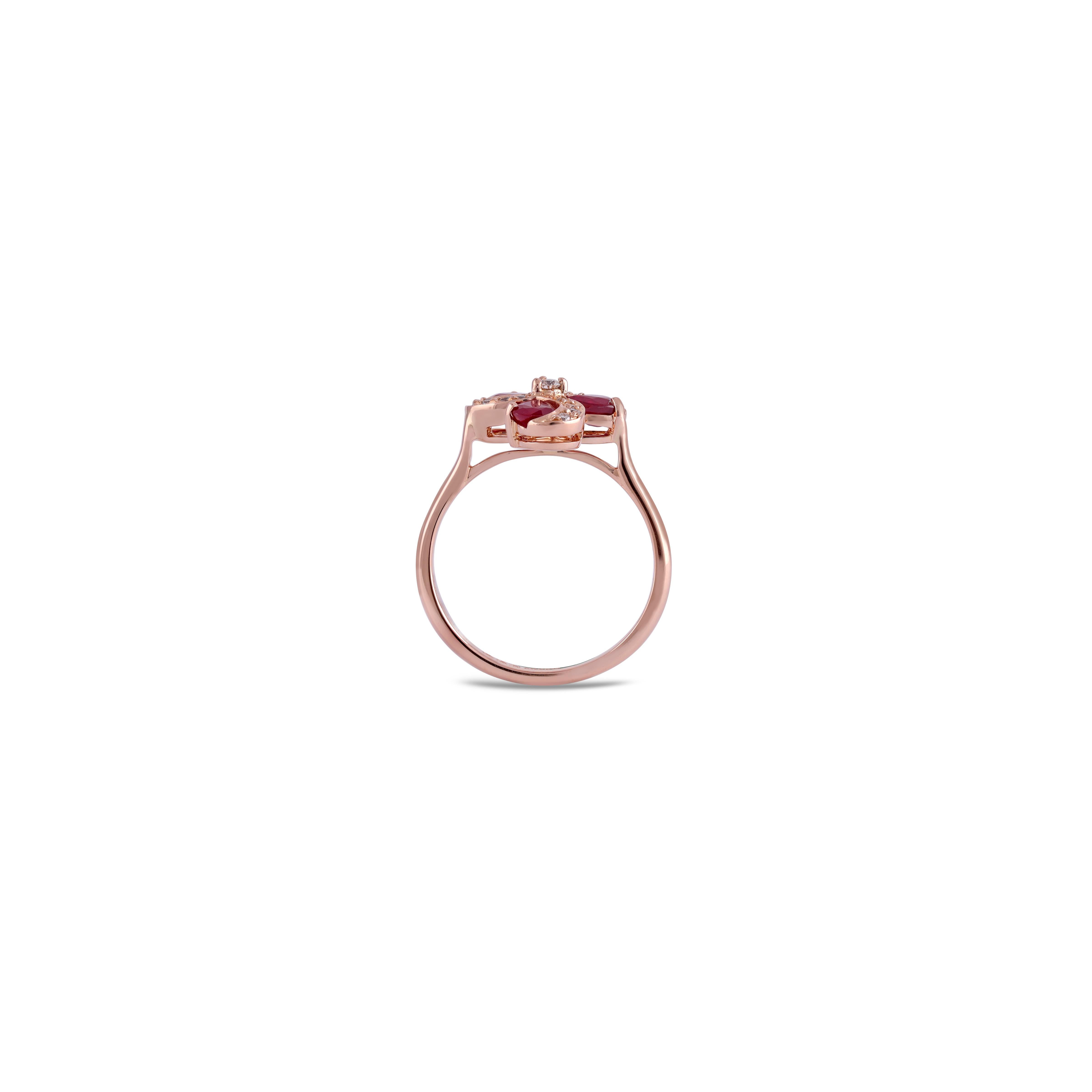 Contemporary 1.14 Carat Burma Ruby and Diamond Classic Ring Set in 18k Rose Gold For Sale