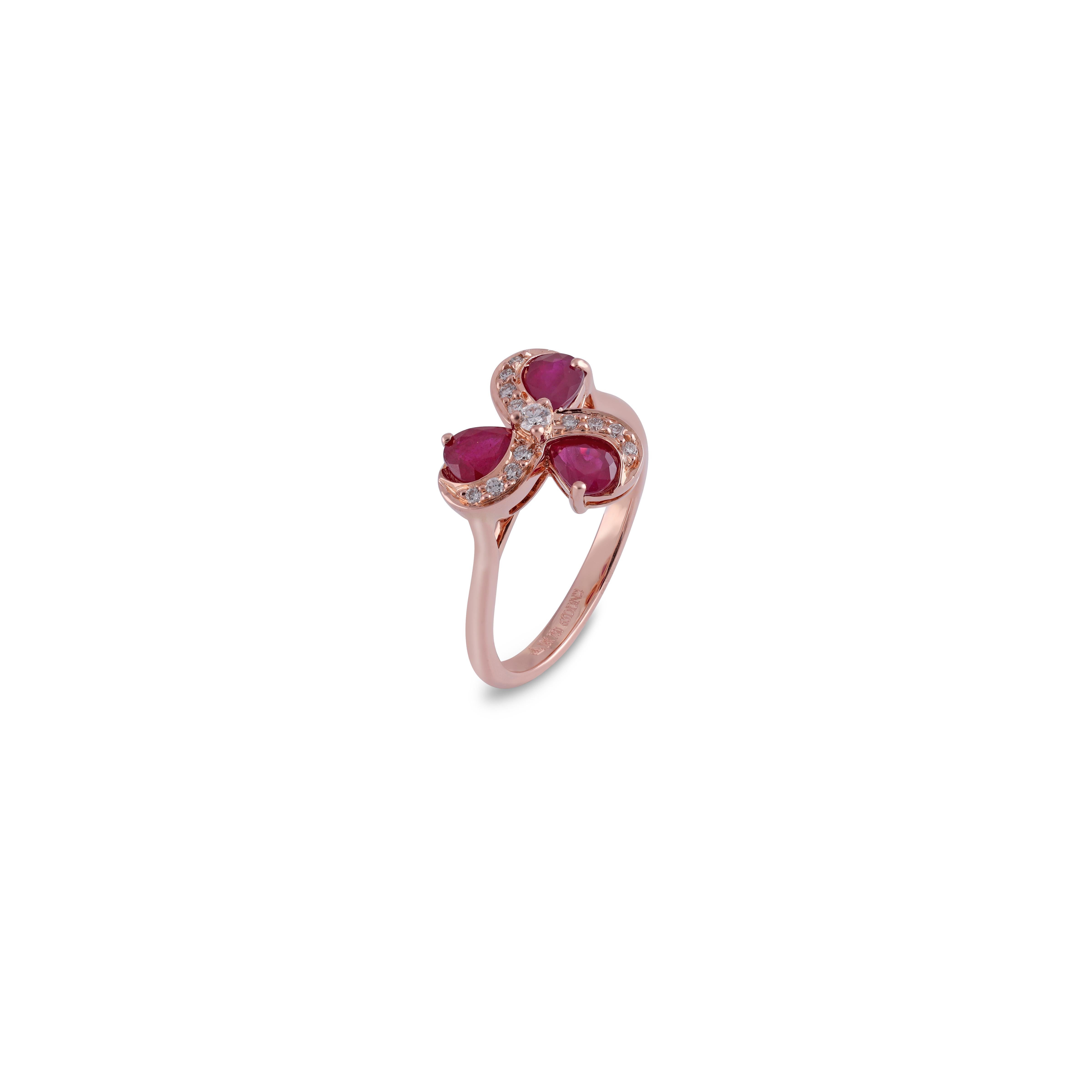Pear Cut 1.14 Carat Burma Ruby and Diamond Classic Ring Set in 18k Rose Gold For Sale