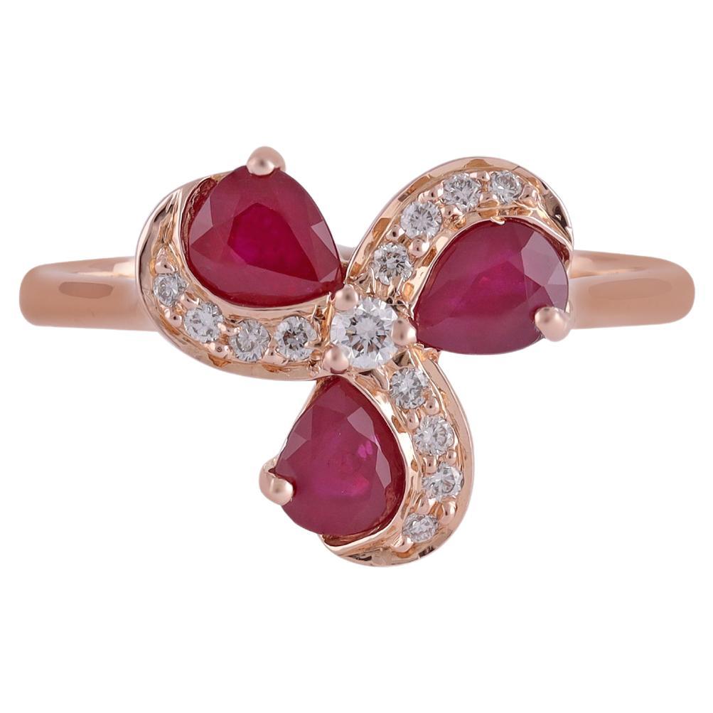 1.14 Carat Burma Ruby and Diamond Classic Ring Set in 18k Rose Gold For Sale