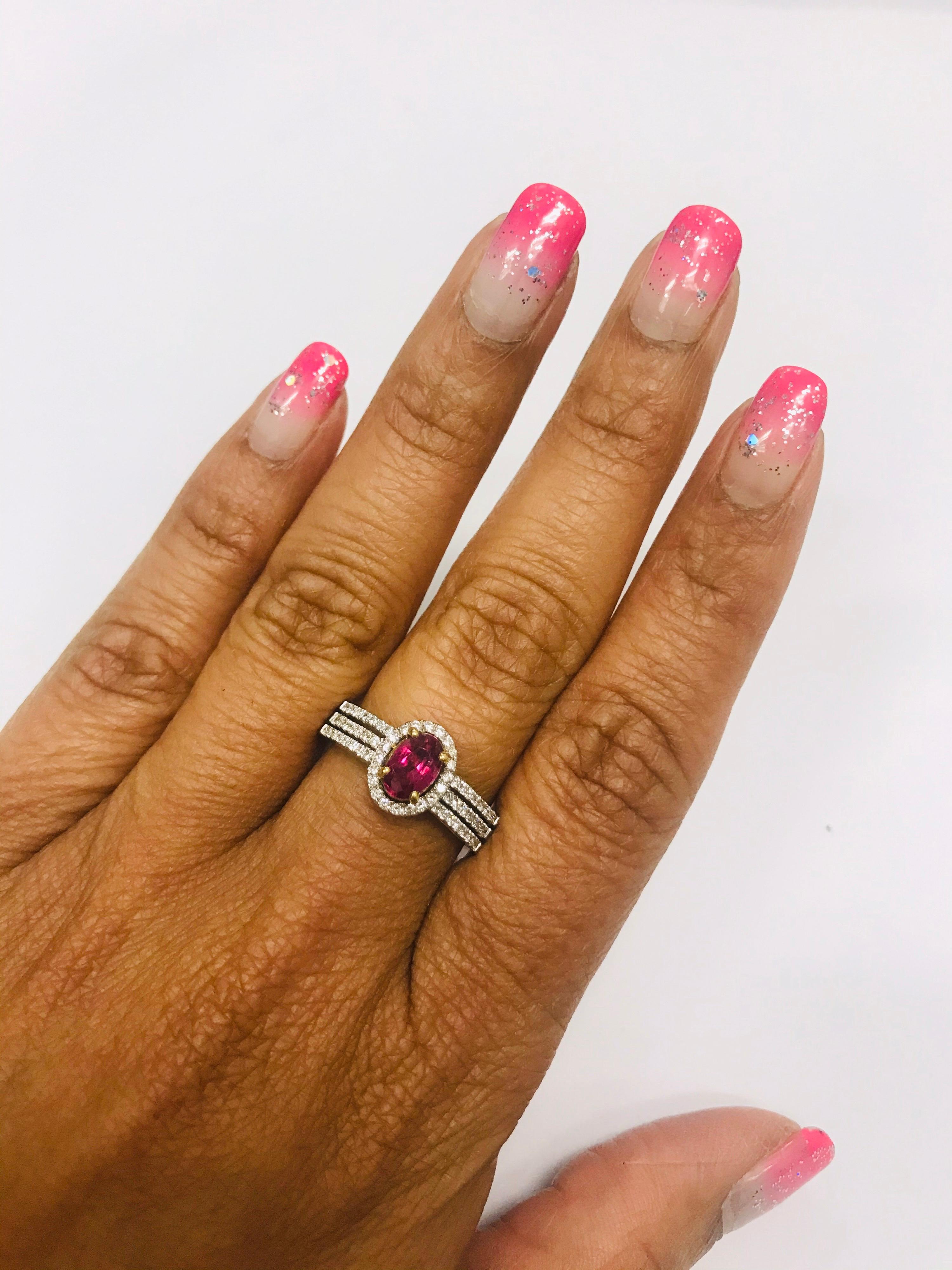 Contemporary 1.14 Carat Burmese Ruby Diamond 18K White Gold Engagement Ring For Sale