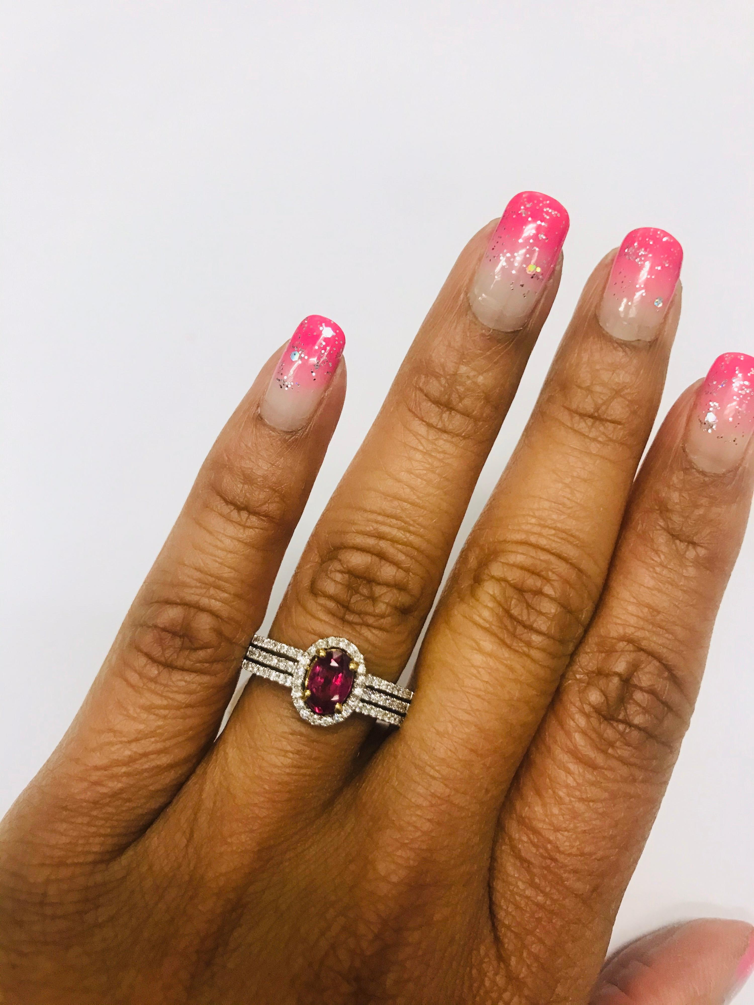 Contemporary 1.14 Carat Burmese Ruby Diamond White Gold Engagement Ring For Sale