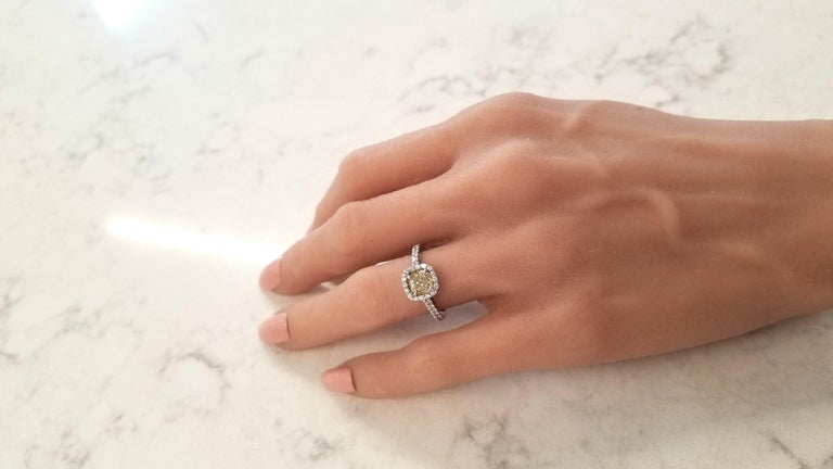 1 14 Carat Cushion Cut Fancy Yellow Diamond Cocktail Ring In 14