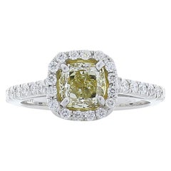 1.14 Carat Cushion Cut Fancy Yellow Diamond Cocktail Ring in 14 Karat White Gold
