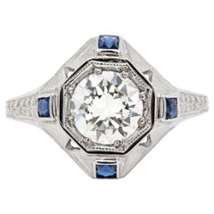 1.14 Carat Diamond 18 Carat White Gold Deco Target Engagement Ring, Circa 1930's