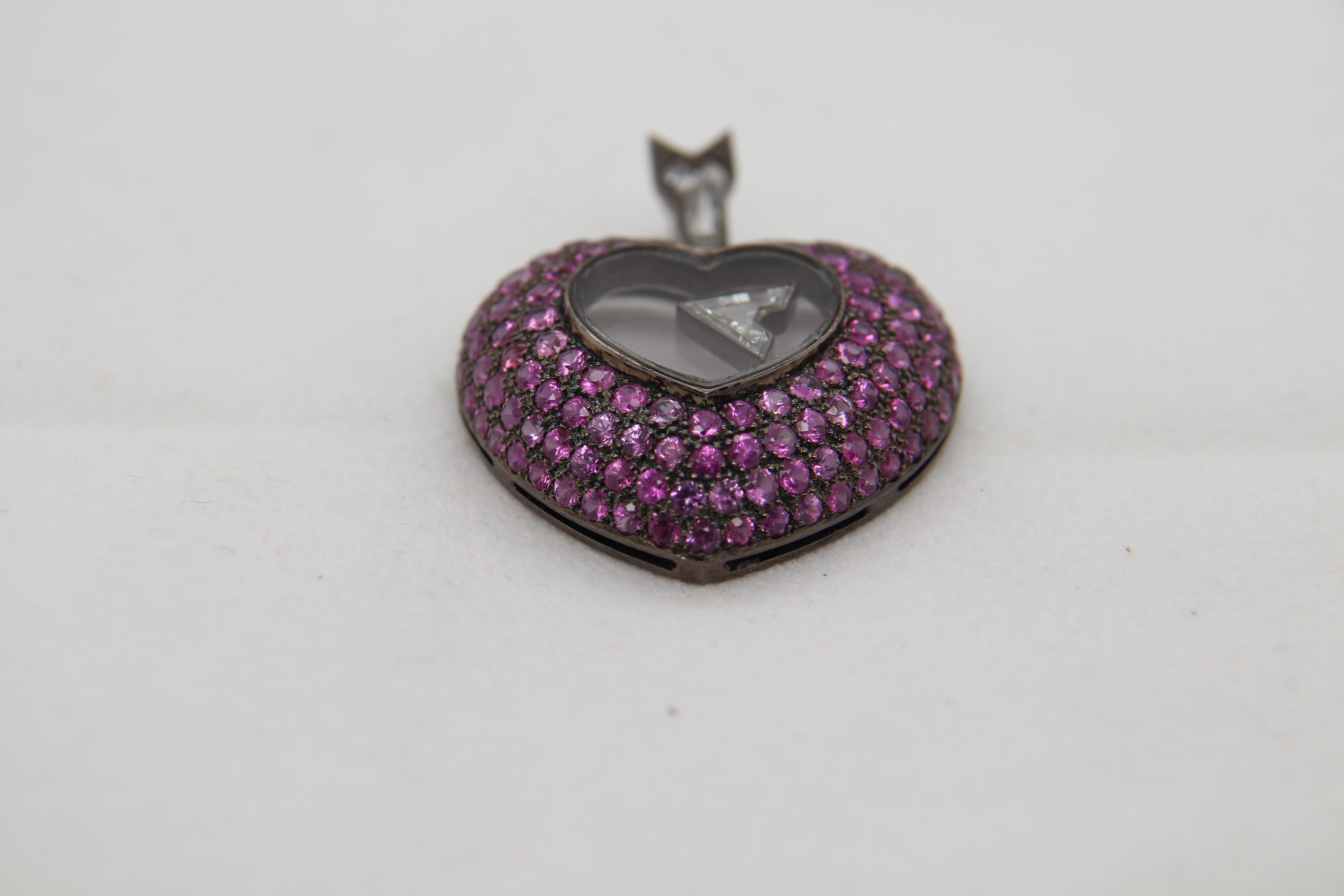 Tapered Baguette 1.14 Carat Diamond and 7.38 Carat Pink Sapphire Pendant in 18 Karat Gold For Sale