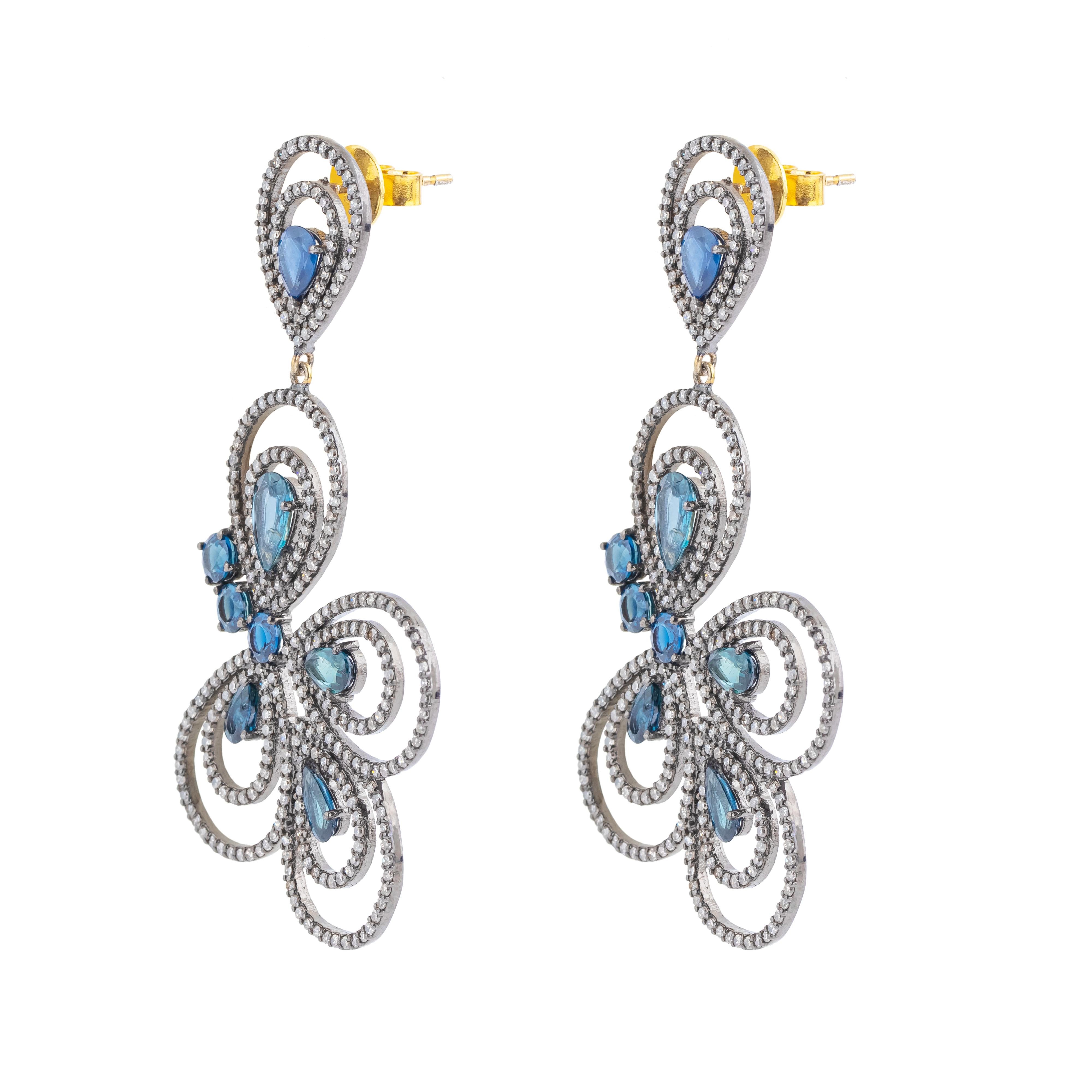 Modern 11.4 Carat Diamond and Sapphire Cocktail Earrings For Sale