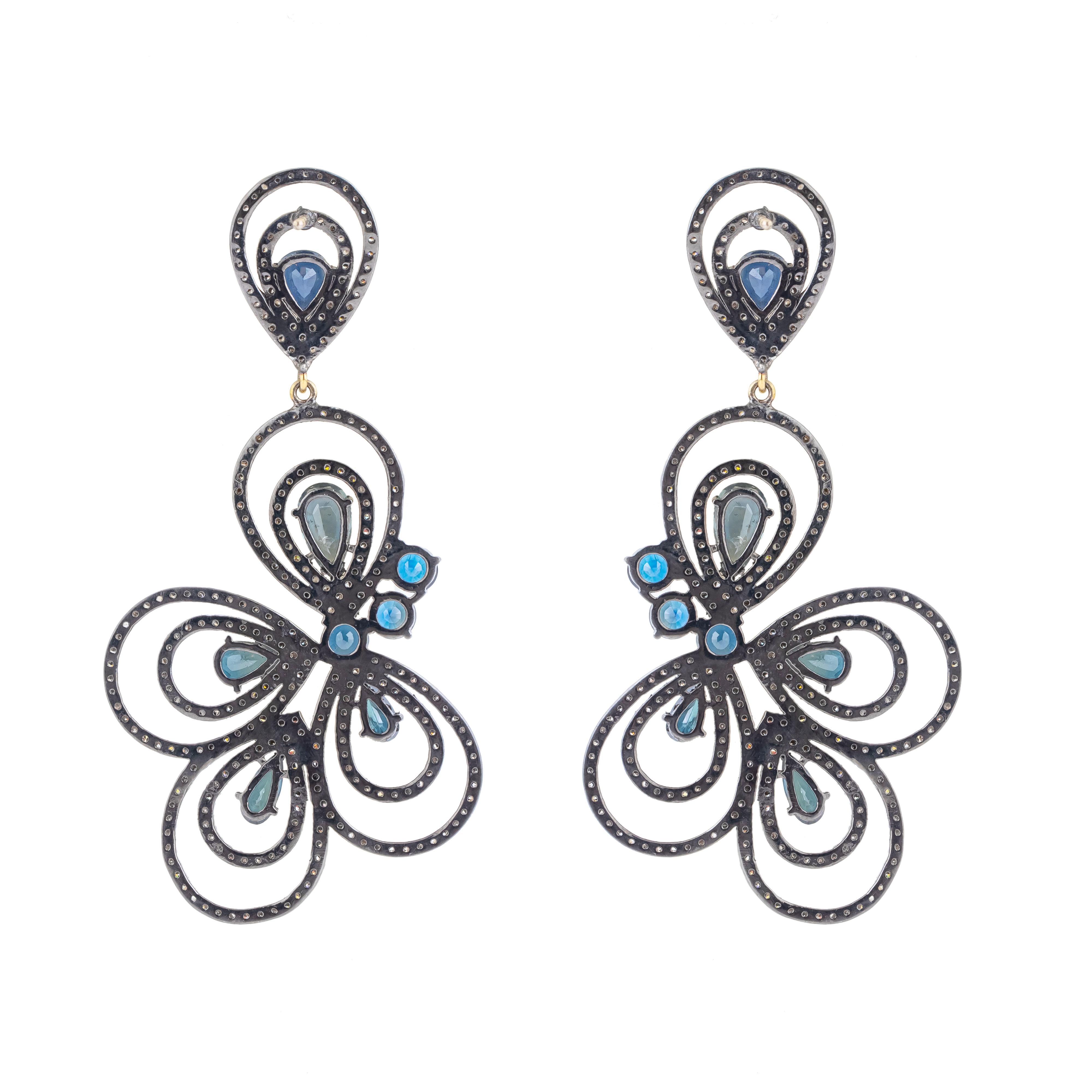 11.4 Carat Diamond and Sapphire Cocktail Earrings In New Condition For Sale In Jaipur, IN
