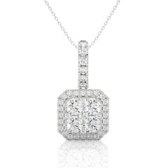 1.14 Carat Diamond Moonlight Cushion Cluster Pendant in 14K White Gold