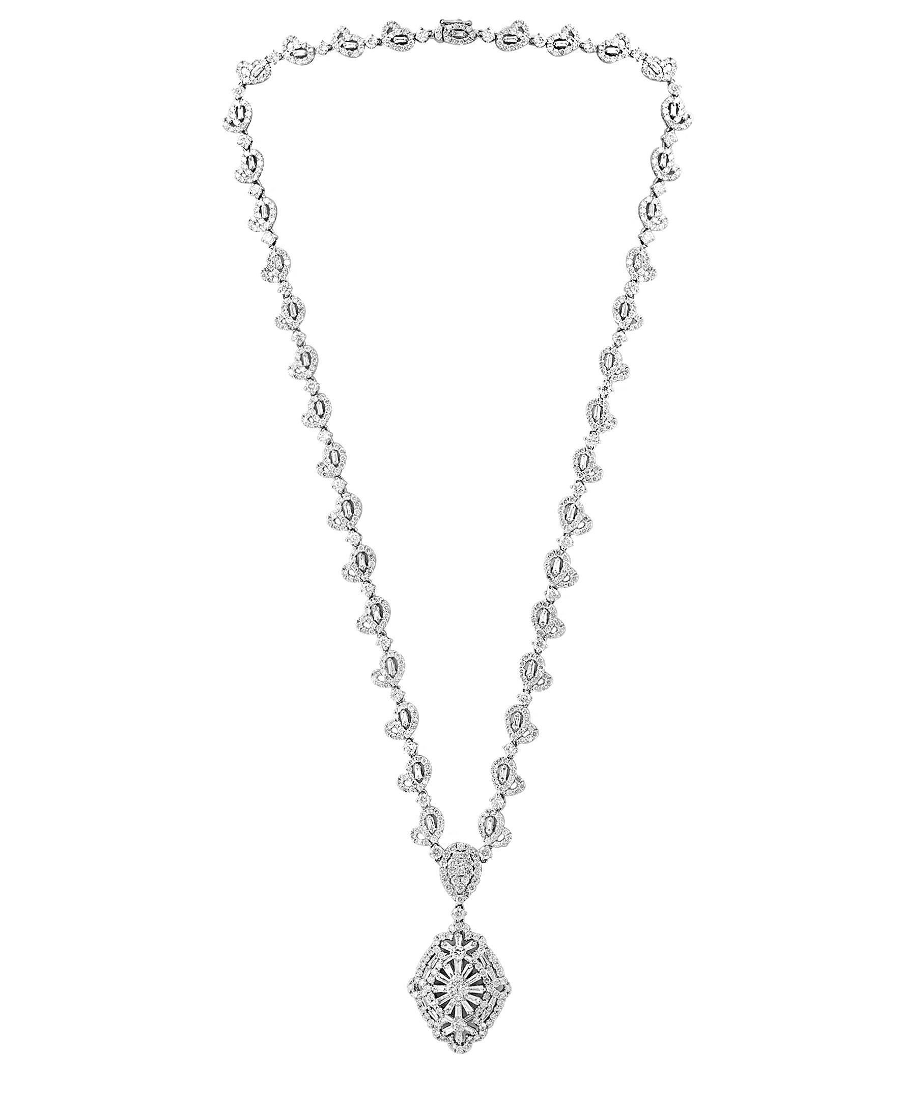 11.4 Carat Diamond Necklace in 18 Karat White Gold Bridal Brand New In New Condition In New York, NY