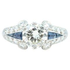 Verlobungsring, 1.70 Karat Gesamt Diamant & Saphir Art Deco Palladium/Platinum