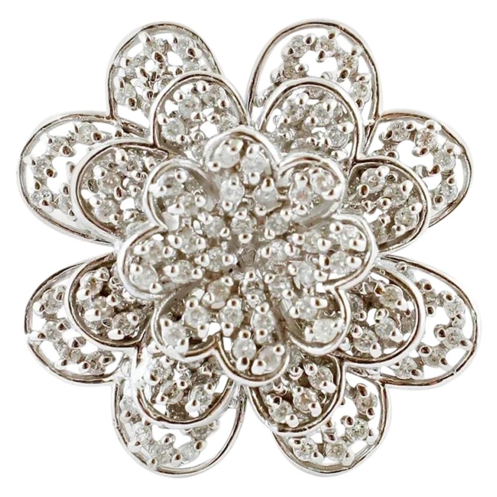 1.14 Carat Diamonds, White Gold, Flower Ring For Sale