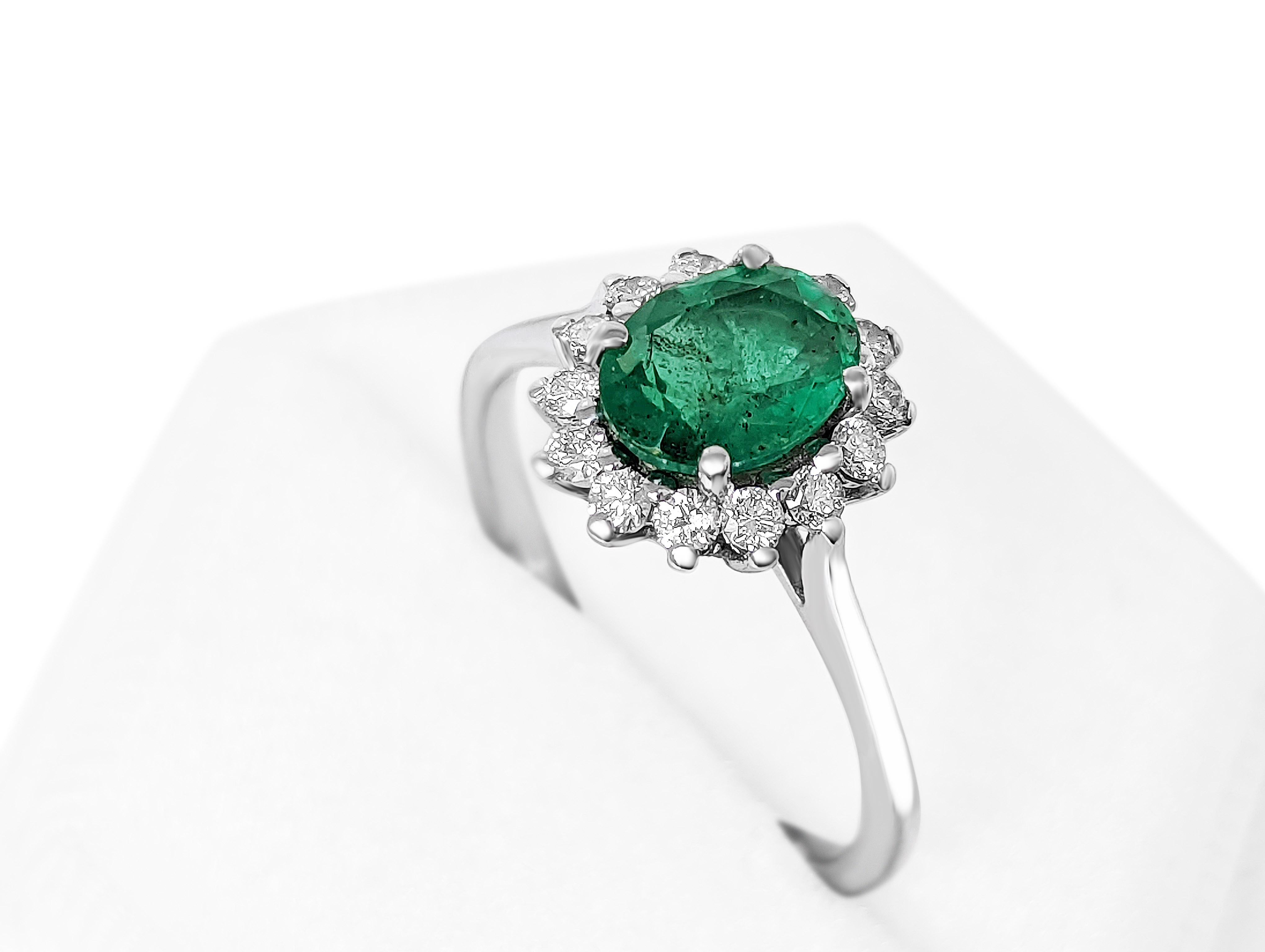 1.14 Carat Emerald & 0.35 Ct Diamonds, 14 Kt. White Gold Ring 2