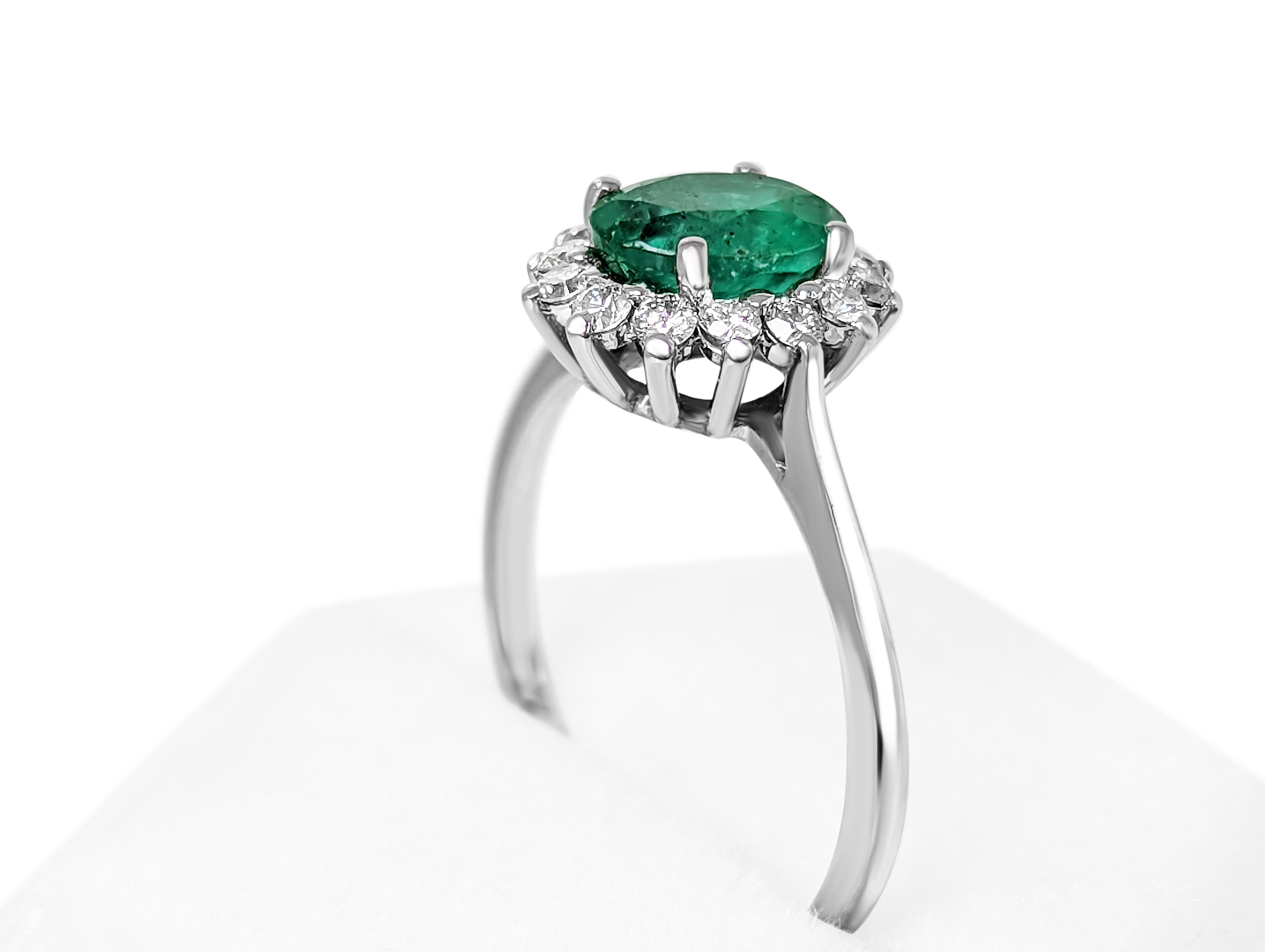 1.14 Carat Emerald & 0.35 Ct Diamonds, 14 Kt. White Gold Ring 3