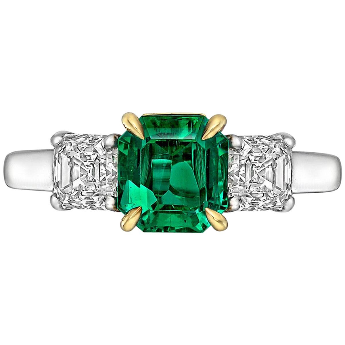 1.14 Carat Emerald and Diamond Three-Stone Ring