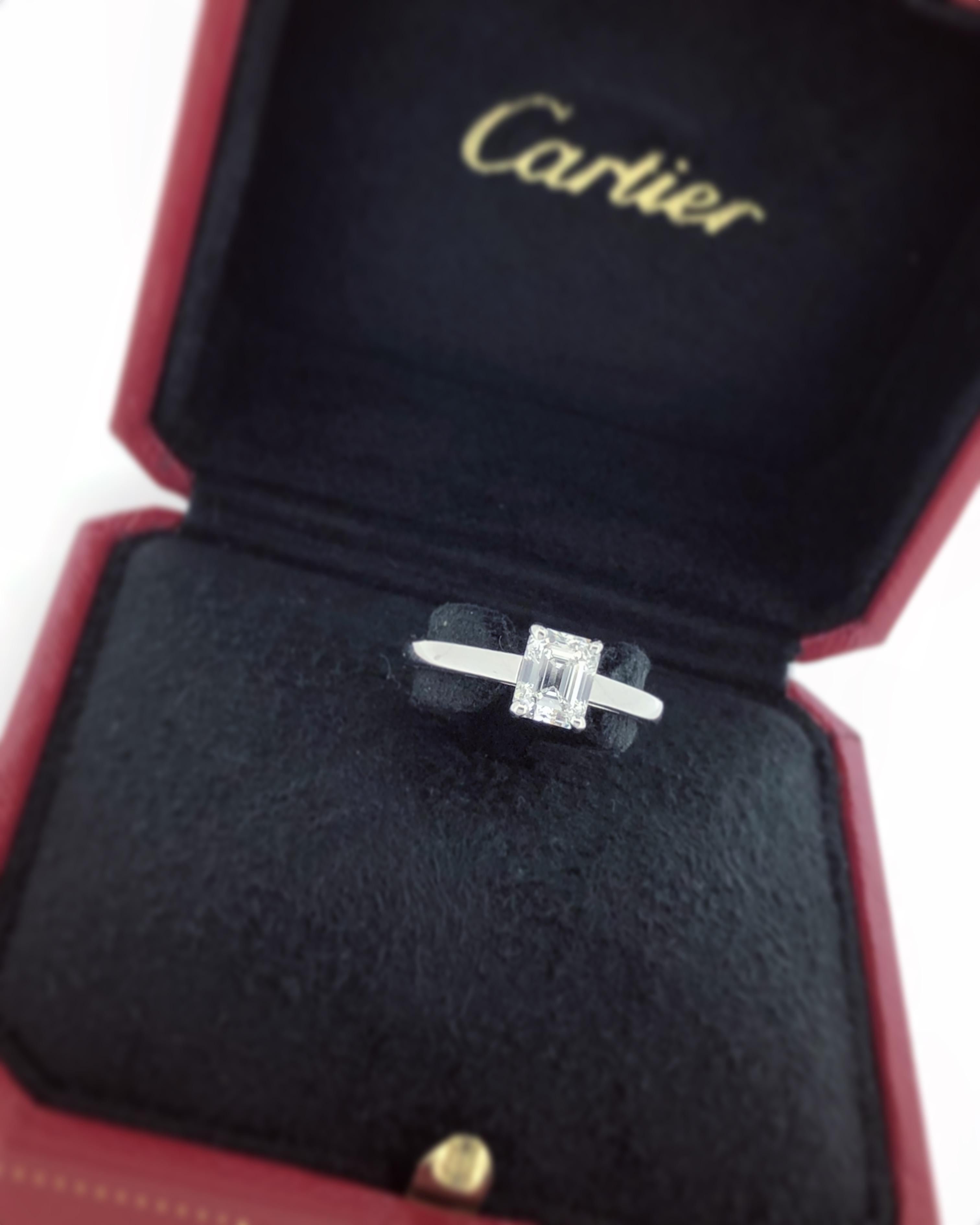 1.14 Carat Emerald Cut Cartier Diamond Solitaire Ring 4