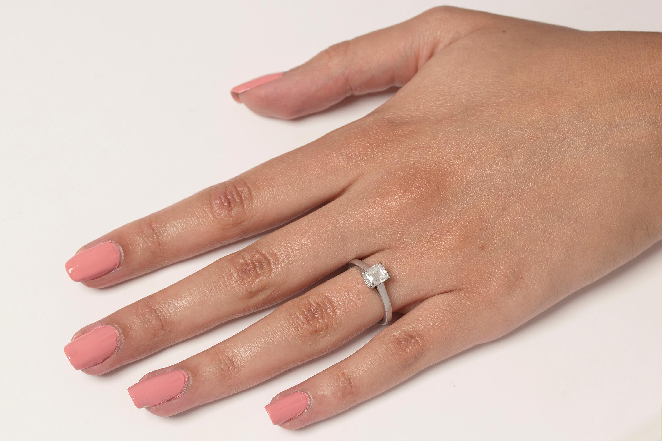 1.14 Carat Emerald Cut Cartier Diamond Solitaire Ring 2