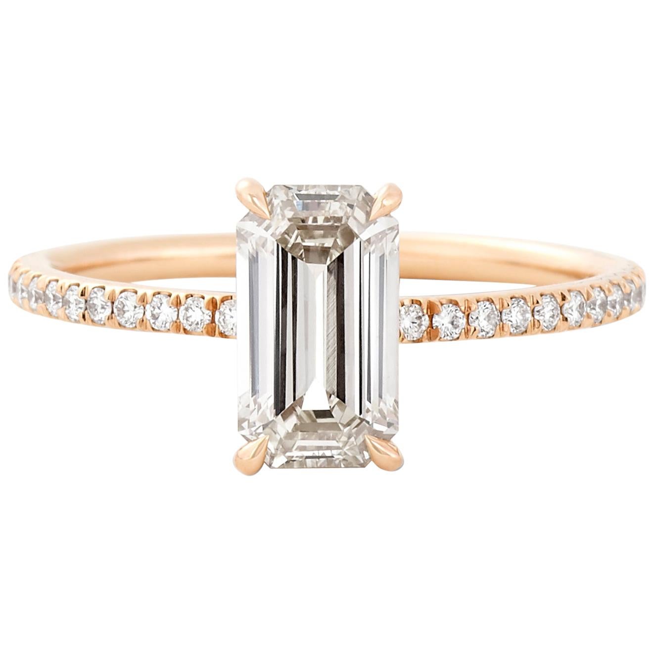 Eva Fehren 1.14 Carat Emerald Cut Diamond Muse Ring in 18 Karat Rose Gold For Sale