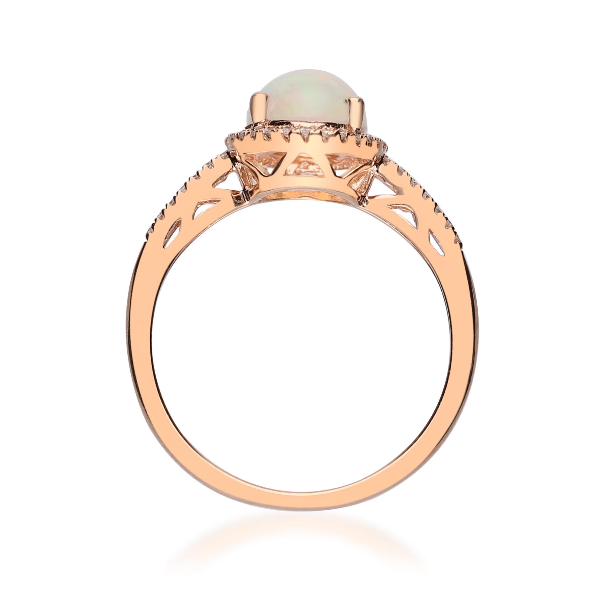 1.14 Carat Ethiopian Opal and Diamond 10 Karat Rose gold Ring In New Condition For Sale In New York, NY