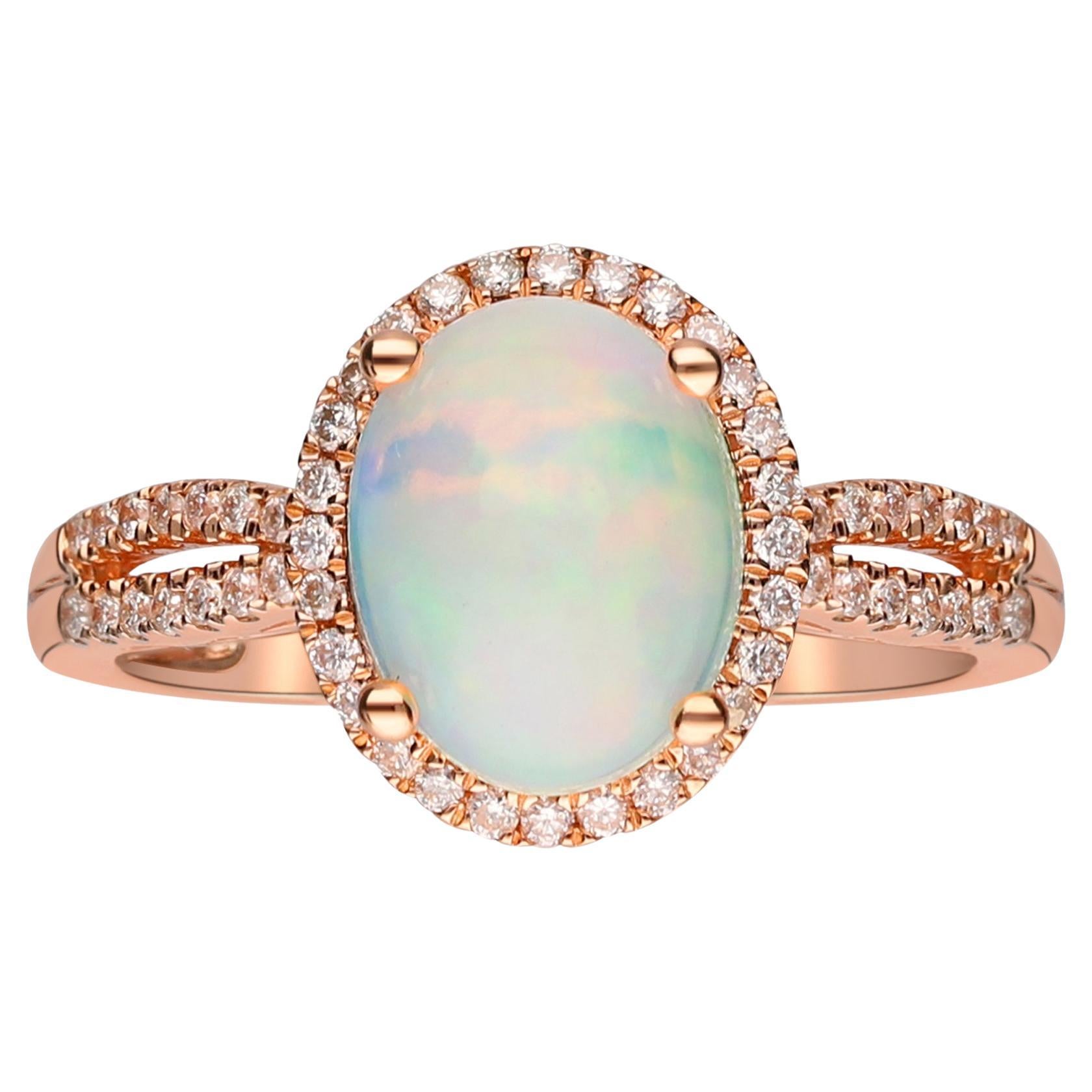 1.14 Carat Ethiopian Opal and Diamond 10 Karat Rose gold Ring